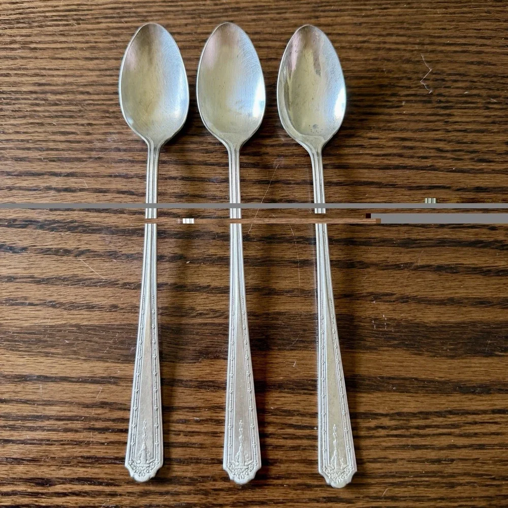 Majestic Mfg Silver Plate‎ Ice Tea Spoons Urn Laurel 1930 Antique Set Of 3